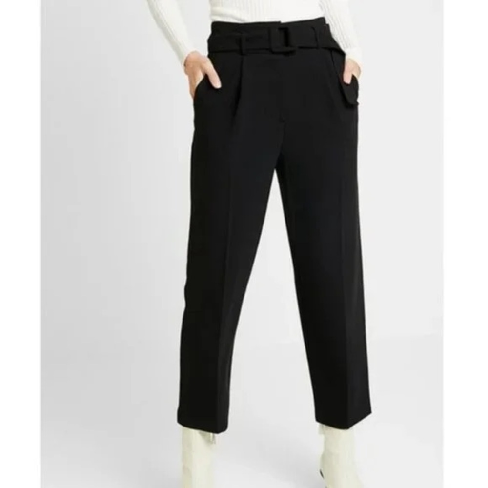 Topshop High Waist Tailored Cropped Pants Black Wide Leg Trouser Size 8 Work